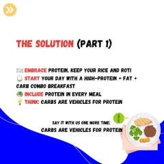 Here's the solution. You don't have to give up your rice or roti. Just make sure you start your meals with protein and treat carbs as the vehicle, not the main event.