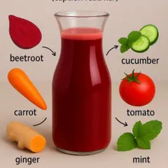 My recipe for a glowing skin juice. Made with beetroot, carrot, cucumber, and other natural ingredients to detox and brighten your skin from within.