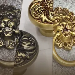 Make a bold statement right at your doorstep. Our collection of regal lion head door knockers, available in classic brass and antique finishes, brings a timeless charm and powerful character to your entrance.