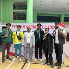 Our team of fighters after a successful campaign at the Pythian Games in Chandigarh, where they won several medals.