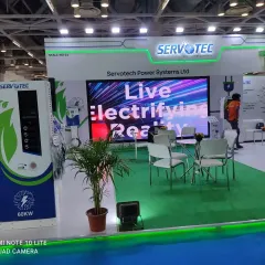 This stall for Servotec features a large LED screen for product demos and brand videos, a powerful tool to engage potential clients at a busy exhibition.