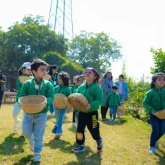 A group of young students on an adventure. Our farm serves as an outdoor classroom where children can learn, play, and connect with nature in a hands-on way.