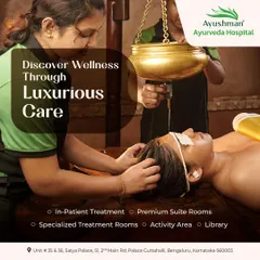 This is the essence of Shirodhara, one of our most profound therapies for mental peace. A continuous stream of warm, herbal oil flows over the forehead, calming the nervous system, relieving stress, and promoting deep, restful sleep. At our Guttahalli hospital, we provide this and other specialized treatments in a luxurious and serene setting.