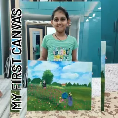 A huge milestone for our student. This is her very first canvas painting, a beautiful landscape inspired by the Impressionist style of Monet. We guide students step by step to help them achieve results they can be proud of.