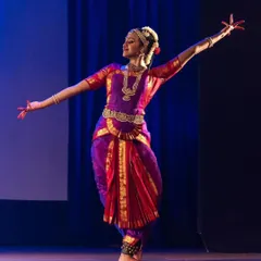 This is my student Meenakshi Krishnesh during her Rangaabhivandane. Her expansive posture and joyful expression capture the essence of a dancer who has truly found her voice through the art form.