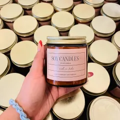 Our classic amber jar soy candle is a versatile and popular choice. It's easy to carry, fits any decor, and can be customized with a label for your event or brand.