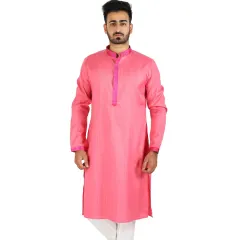 This studio shot of a pink kurta demonstrates our ability to capture vibrant colors accurately. Clean, well-lit images like this are crucial for customers making purchasing decisions online.