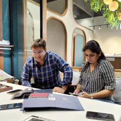 Another moment from the consultation for a 25th anniversary outfit. We believe in making the process collaborative and enjoyable for everyone involved.