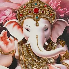 The heart of this piece is the beautifully hand-embossed jewelry on Lord Ganesha. I take great care in adding these details to bring a sense of divinity and grace to the artwork.