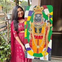 Another photo of me with the Ram Lalla painting. I love dressing up for the occasion when I reveal a piece that I've worked on for a festival like Diwali.