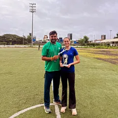 This is the result of discipline and hard work. A proud moment with my athlete after she won the gold medal in both the 100m and 200m events at the Goa state competition.