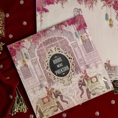 For a love story that feels like royalty. This regal Indian wedding invitation blends traditional motifs, like majestic elephants and palace architecture, with timeless elegance to announce your celebration in grand style.