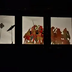 Shadow puppetry, or 'Togalu Gombeyaata', is an ancient and magical art form from Karnataka. This is a scene from our production of 'Malavikaagnimitram', where intricately crafted leather puppets create dramatic silhouettes to tell a classic story.