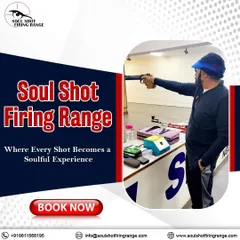 A graphic inviting you to book a soulful experience at our range, where every shot counts.