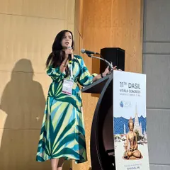 Moderating a session at the 11th DASIL World Congress in Bangkok. Guiding discussions among international experts on topics like aesthetic dermatology and hair disorders is a responsibility I deeply value.