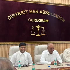 Sharing a moment of mutual respect with senior members of the judiciary at the Gurugram Bar Office inauguration. My experience as Secretary of the District Bar Association has helped me build strong, professional relationships that are crucial for navigating the legal system.