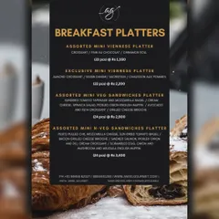 Our Breakfast Platters menu, featuring options like the Assorted Mini Viennese Platter and Exclusive Viennese Platter, as well as mini sandwich platters to kickstart your day.