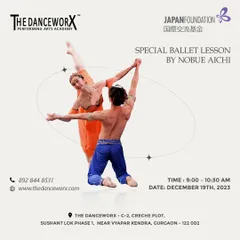 In collaboration with the Japan Foundation, we hosted a special ballet lesson with guest artist Nobue Aichi. This poster advertises the workshop at our Gurgaon studio, highlighting our commitment to bringing international talent to our students.