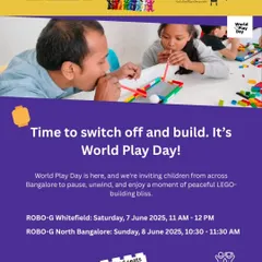 Our flyer for the World Play Day event, inviting children across Bangalore to switch off their screens and enjoy a moment of peaceful, creative LEGO-building with us.