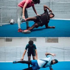 Our coaches guide athletes through exercises like the Copenhagen side plank, a key movement for strengthening the adductors and improving hip stability to prevent groin injuries.