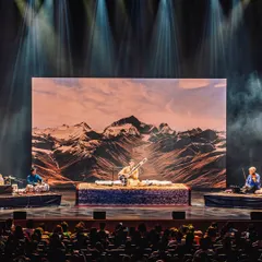 A view from the audience at my sold-out show at the New Jersey Performing Arts Center (NJPAC). Every concert is a full sensory experience, combining the sitar's sound with a live band and immersive visuals to transport you.
