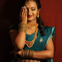 An artistic shot showing the detail of the makeup and jewelry. This look demonstrates my ability to create a complete, thematic character through makeup.