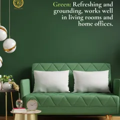 Green connects us to nature and has a refreshing, grounding effect. It works beautifully in living rooms and home offices to promote balance and reduce stress. Here, a vibrant green sofa is the centerpiece of a modern and revitalizing living space.