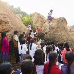 The highlight of the Bengal Boulder Fest was hosting a session for local school girls. Here they are, gathered and ready to try climbing for the first time.