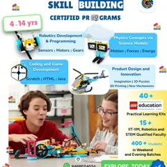 Our "Curious Innovators" program helps students champion robotics, coding, physics, and product design. They get to experience the power of LEGO education and practical learning.