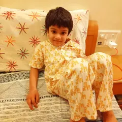 Another happy customer in our Giraffe print PJs. The soft cotton and fun design make it a favorite for both kids and parents.