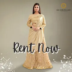 Make a statement with this splendid golden draped Indo-Western outfit. It is a chic and modern choice for anyone looking to blend contemporary style with traditional elegance.