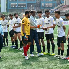 A historic moment for our club as Nakshatra Jain's fastest hat-trick is recognized. Here he is being congratulated during the pre-match lineup.