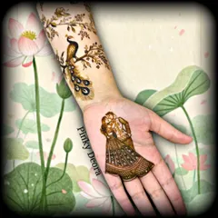 A close-up of a romantic couple portrait on the palm, complemented by a graceful peacock on the wrist. These are the advanced figure-drawing skills we teach.