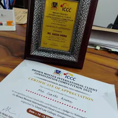 A close-up of the certificate and memento of appreciation from the competition. Being recognized as a judge for the parliamentary round was a privilege.