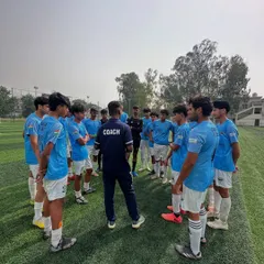 Our U-17 team listening to their leader, coach Vipin Khalkho, during the Delhi Future Stars League.