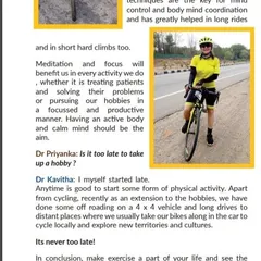 The final page of Dr. Kavitha's article, where she encourages everyone to make exercise a part of their life. Her story embodies the spirit of our community.