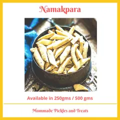 This is my Namakpara, a classic savoury snack you can't stop munching on. I make them with sooji to keep them extra light and crispy, seasoned with ajwain and cumin for that perfect traditional taste. They are available in 250g and 500g packs.