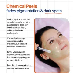 Unlike physical scrubs, clinical chemical peels dissolve dead skin bonds to reveal fresh skin. This infographic explains how they fade pigmentation and dark spots.