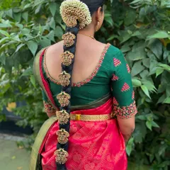 A bride's hair is her crowning glory. This is a detailed view of a traditional Jadai Billai set from my rental collection, perfect for adorning a long braid and completing the classic South Indian bridal hairstyle.