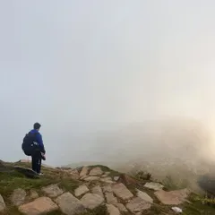 "It’s not the mountain we conquer, but ourselves." Standing in the fog on the way to Triund, a powerful reminder of the mental aspect of endurance challenges.