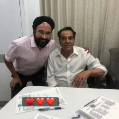 A cherished memory with the legendary Shri Dharmendra Ji at my clinic. It was an honor to be trusted with his care.
