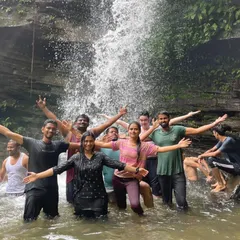 Pure joy at Soormane waterfalls, a highlight of the Nethravathi trip. After the trek, there's nothing better than this refreshing dip with the group.
