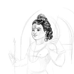 An early sketch of the Ram Lalla artwork. This shows the foundational lines and proportions I use to begin the process of creating a faithful and devotional representation.