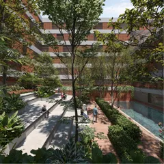 This rendering for a community living project in Mysuru illustrates my vision for integrating social spaces with nature. The sunken amphitheater and surrounding greenery are designed to be the heart of the community, encouraging interaction and connection among residents.