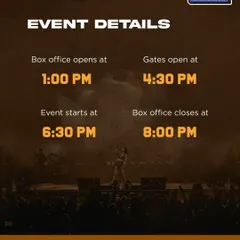 Delhi Event Details: Clear timings for box office, gates, and the main event, plus parking information. We manage on-site ops to ensure a smooth flow for thousands of fans.