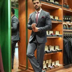 A client looking sharp in a bespoke grey suit. The fit is impeccable, from the shoulders to the trouser break, showcasing the difference that custom tailoring makes for a professional wardrobe.