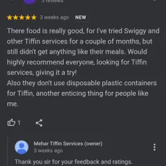 This feedback is special because it highlights our effort to be mindful of the environment. We prefer using steel tiffins to reduce plastic waste, and we're glad our customers appreciate it.