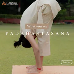This is Padahastasana, a fundamental forward-bending posture. In my workshops, you learn not just the posture itself, but the intricate details of alignment, breath, and awareness that turn a simple physical act into a profound yogic process.