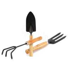 Every gardener needs a good set of tools. Our basic garden tool kit includes a hand cultivator, trowel, and garden fork with comfortable wooden handles.