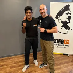 One of our Bangalore instructors with Jan Tevini, the CEO of Krav Maga Global HQ. Our team's ongoing training with KMG leadership guarantees that our curriculum is always current with the latest developments from the source.